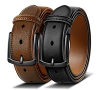 BULLIANT Cintura Uomo 2 Pezzi Cintura Pelle con 7 Fori,Comoda per Abiti Formali,Casual e Jeans,Larghezza 35mm(Nero/Tawny,140cm/48-50" vita regolabile)