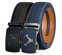 BULLIANT Cintura Uomo 2 Pezzi, Cintura Uomo Pelle Cricchetto Automatica Fibbia 35mm,Trim Regolabile per Adattars(Nero/Blu Violaceo-115cm/32-38vita regolabile)