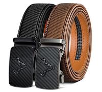 BULLIANT Cintura Uomo 2 Pezzi, Cintura Uomo Pelle Cricchetto Automatica Fibbia 35mm,Trim Regolabile per Adattars(Nero/Tawny-140cm/42-48vita regolabile)