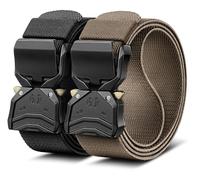 BULLIANT Cinture Uomo 2 Pack,Cintura Tatica Web Regolabile Stretch Adattamento Sblocco Rapido per Esterno Servizio,Taglia Facile(Nero/Marrone Chiaro,115cm/34-38" vita regolabile)