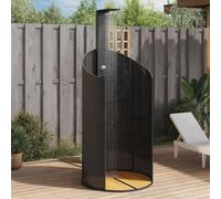 Bulliing Doccia Esterna Nera 100x100x241,5 cm in Polyrattan e Legno Acacia - Pedana e Soffione, Stile Rustico