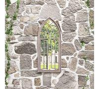 Bulliing Specchio da Giardino Sabbia 70x30 cm in Ferro per Uso Esterno,Specchio da Giardino per Finestra da Chiesa,Arredamento Esterno,Effetto Pietra