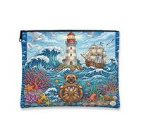 Bullmastiffs - Borsa per il trucco a forma di cane, con faro nautico, borsa da viaggio per donne, regali per ragazze, organizer portatile in tela con cerniera, 17,8 x 22,9 cm