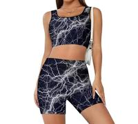 Bulloni di fulmine set di allenamento per le donne 2 pezzi crop tank pantaloncini a vita alta abiti da yoga, Stile-1, S
