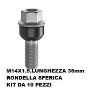 Kit 5 pz Bulloni con Rondella Sferica Es.19 M14X1,5 L.36 R14 in Acciaio Farad