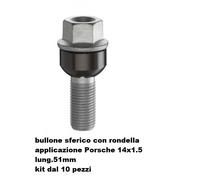 BULLONI FISSAGGIO RUOTE,KIT 10 PEZZI,BULLONE PORSCHE-VW,14X1.5,SFERICO L.51MM