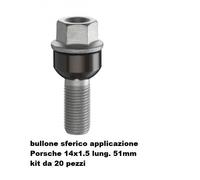 BULLONI FISSAGGIO RUOTE,KIT 20 PEZZI,BULLONE PORSCHE-VW,14X1.5,SFERICO L.51MM
