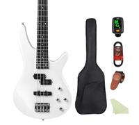 Bullstar Basso elettrico a 4 corde standard standard per principianti, kit con custodia, tracolla per chitarra e plettri per cavi inclusi, IB (bianco)