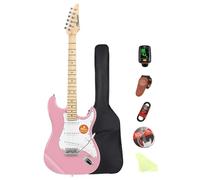 Bullstar Kit per chitarra elettrica per principianti, 6 corde 99 cm, corpo solido, set per adulti con custodia, tracolla, braccio tremolo, cavo e plettri MS100 (rosa)