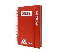 BullTek - Agenda Giornaliera 2025, Multilingua EN IT FR ES DE, Rilegatura ad Anelli, Appuntamenti 30 Min, Note e Meteo, Copertina Rigida, A6, Carta (ROSSO)
