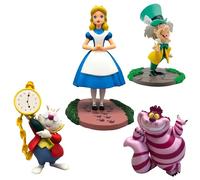 Bullyland Set Disney Alice nel Paese delle Meraviglie - Alice, Cappellaio Matto, Bianconiglio e Stregatto, Figurine Dipinte a Mano Senza PVC, Figure Collezionabili e Cake Design, 3+