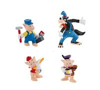 Bullyland Set Tre Porcellini e Lupo Ezechiele, Statuette senza PVC, Gioco Immaginativo, Collezionabile, Multicolore, Dipinta a Mano, Walt Disney, Cake Design, Altezza 6-10 cm