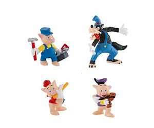 Bullyland Set Tre Porcellini e Lupo Ezechiele, Statuette senza PVC, Gioco Immaginativo, Collezionabile, Multicolore, Dipinta a Mano, Walt Disney, Cake Design, Altezza 6-10 cm