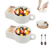 Bulnire Ciotola per zuppa con porta cracker, tazza per zuppa e cracker con manici, ciotola per colazione in ceramica 2 in 1, tazza per microonde, piatto per zuppa e sandwich (2Pcs)