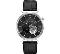Bulova 96A234 Regatta Automatic Men's Watch - Black Dial, Black Leather Strap