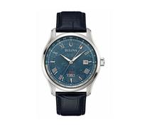 Bulova 96B385 Men's Wilton GMT Automatic Watch - Stainless Steel Case, Black Leather Strap