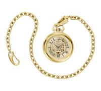 Bulova Classic Sutton, orologio da taschino automatico con 3 lancette e data, in acciaio inox, scheletro, quadrante dorato con catena in acciaio inox, stile: 97A178