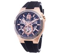 Bulova Classico Nero Scheletro Riserva di Carica 98A177 Automatico Orologio Uomo