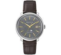 Bulova Frank Sinatra - Orologio svizzero automatico a 3 lancette con data "Il meglio è ancora a venire", conserva 42 ore, cristallo zaffiro, Cinturino marrone/argento/quadrante grigio, Bulova Orologio