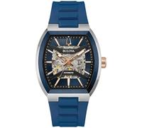 Bulova Maquina 98A318 - Orologio automatico con quadrante blu e cinturino in gomma, 40 mm
