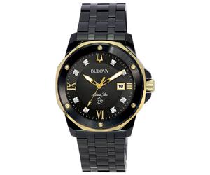 Bulova Marine Star Diamond Accents Black Dial Quartz 98D176 100M Mens Watch