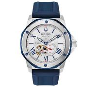 Bulova Orologio da uomo Marine Star automatico con cinturino in silicone blu | 45mm | 98A225, Tonalità argento., 45, Orologio automatico