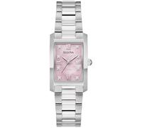 Bulova Orologio al quarzo da donna classico bicolore in acciaio inossidabile a 3 lancette rettangolare, Quadrante argento/rosa, Bracciale classico in acciaio inossidabile color argento con diamanti