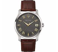 Bulova Orologio analogico al quarzo da uomo con cinturino in pelle 96B389, Argento-marrone-grigio, cinghia