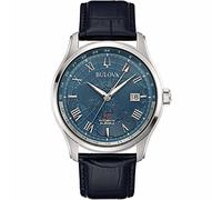 Bulova Orologio analogico automatico da uomo con cinturino in pelle 96B385, Argento-nero-blu, cinghie