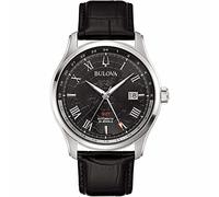 Bulova Orologio analogico automatico da uomo con cinturino in pelle 96B387, argento/nero, cinghia