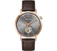 Bulova Orologio automatico da uomo in acciaio inox con cinturino in pelle - Aerojet - 97A171, cinghia