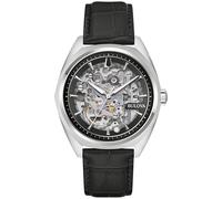 Bulova Orologio automatico classico da uomo, cinturino in pelle nera, quadrante pieno scheletro, riserva di marcia, 42 ore, 41 mm, Cinturino nero/argento, Orologi