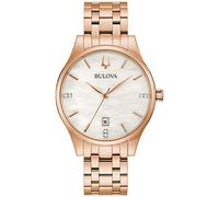 Bulova Orologio da donna classico al quarzo con quadrante in diamante in acciaio inossidabile a 3 lancette con calendario e, Oro rosato, Diamante