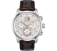 Bulova Orologio da uomo, Bracciale argento/marrone, Cinghia