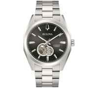 Bulova Orologio da uomo classico a 3 lancette automatico, funzione Hack, lancetta luminosa, apertura aperta, cassa a vite, 42 mm, Quadrante in acciaio inox/nero, Casual