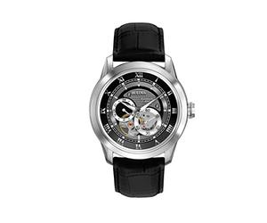 Bulova Orologio da uomo classico Sutton automatico a 4 lancette, quadrante secondario 24 ore, apertura aperta, carica automatica, fondello espositivo, doppio vetro minerale curvo, lancette luminose,