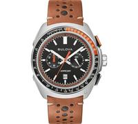Bulova Orologio uomo Crono Racer fondo nero 98B427 cassa acciaio cinturino in pelle marrone