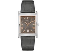 Bulova Sutton 96B443 - Orologio da uomo classico con calendario a 3 lancette e datario, cassa in acciaio inox e cinturino in pelle grigia