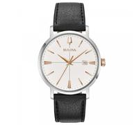 Bulova Orologio Classic Aerojet 98B254 - Quarzo analogico, cinturino pelle nero, inserti oro rosa