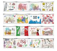 Bulyoou 16 pz City Cosmetic Bag New York Souvenir Regali Makeup Bag Italia Los Angeles Viaggi Vacanze Zipper Pouch Borsa per le Donne Regali di Compleanno Viaggio Regali Bomboniere, Multicolore