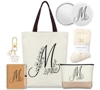 Bulyoou Regalo di compleanno per mamma e donna, 7 pezzi, con iniziale monogrammata, regalo di compleanno personalizzato per insegnante, moglie, sorella, amica (M)
