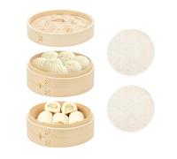 BULZEU Cuocere a Vapore in bambù Asiatico a 2 Ripiani, vaporiera Bamboo per Gnocchi, Riso, Dim Sum, Verdure, Carne, con Coperchio e 2 cesti per Vapore in bambù, 20 cm (M)