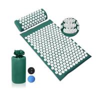 BULZEU Tappetino per agopressione con cuscino, set per agopressione contro dolore al collo e mal di schiena, tappetino per agopuntura per massaggio e rilassamento benefico (Verde scuro)