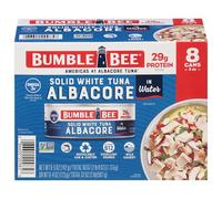 Bumble Bee Tonno bianco massiccio in acqua, confezione da 8, tonno selvatico pescato - 29 g di proteine per porzione - Kosher senza glutine verificato progetto non OGM - ideale per insalata di tonno e