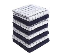 Bumble - Strofinacci in cotone di alta qualità (30,5 x 30,5 cm), design a quadri blu navy, altamente assorbente, cotone naturale filato ad anello, set di strofinacci da cucina, 380 g/m², confezione da