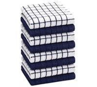Bumble - Strofinacci in cotone di alta qualità (30,5 x 30,5 cm), design a quadri blu navy, altamente assorbente, cotone naturale filato ad anello, set di strofinacci da cucina, 380 g/m², confezione da