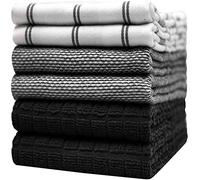 Bumble Towels Set di 6 strofinacci da cucina di alta qualità, grandi asciugamani in cotone, strofinacci piatti e spugne, molto assorbenti, con passante per appenderlo, 50,8 x 71,1 cm (quadretti neri)