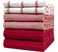 Bumble Towels Set di 6 strofinacci da cucina grandi, assorbenti, in morbido cotone, piatti e in spugna con passante per appenderlo, tinti vivaci, rosso (50 x 70 cm)