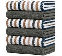 Bumble Towels Set di 6 strofinacci in peluche a righe e resistenti, 40 x 66 cm, 100% cotone filato ad anelli a 3 fili tinti, 3 confezioni di colori solidi (grigio)
