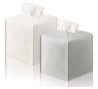 Bumdenuu Scatola per fazzoletti, 2 pezzi, copri scatole per fazzoletti quadrati, scatola per fazzoletti in pelle PU, con cintura interna (bianco + grigio chiaro)